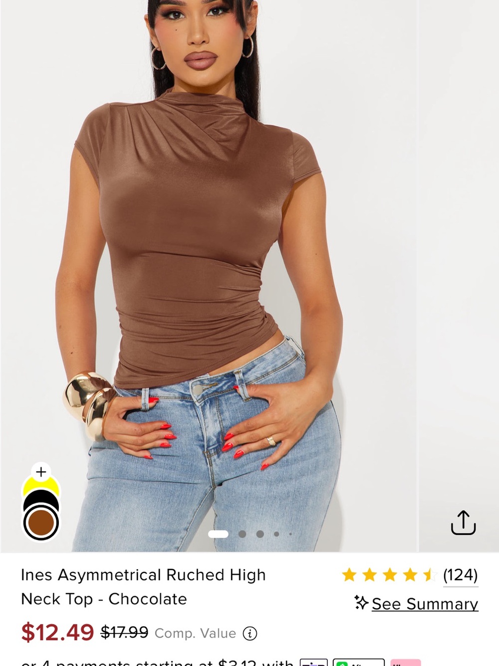 Asymmetrical Ruched High Neck Top - Chocolate